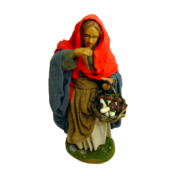 Pastore Donna in Creta con cesto di funghi cm alta 20cm - immagine 3