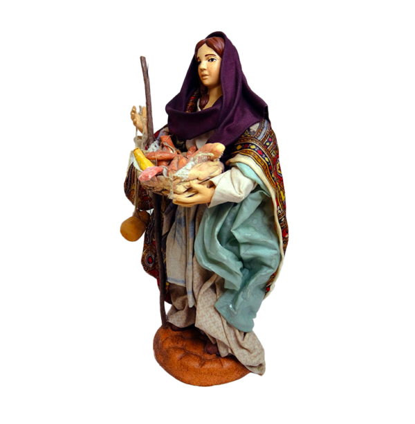 Pastore Donna in Creta con Cesto di Salumi alto 25 cm - immagine 2