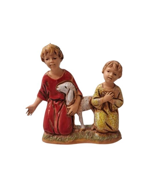 Pastori coppia bambini con agnello Landi Moranduzzo 10 cm