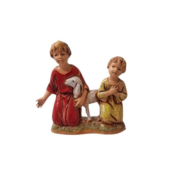 Pastori coppia bambini con agnello Landi Moranduzzo 10 cm