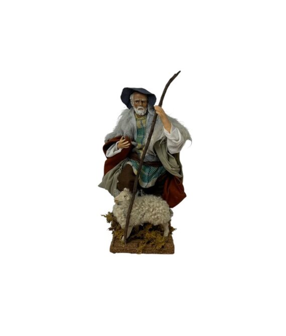 Pastore con pecora in terracotta vestito cm 22