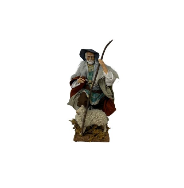 Pastore con pecora in terracotta vestito cm 22