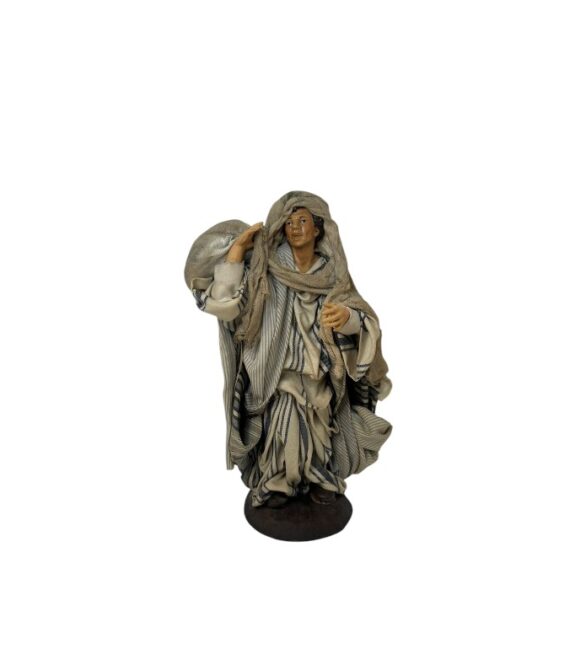 Pastore con sacco in terracotta vestito cm 22