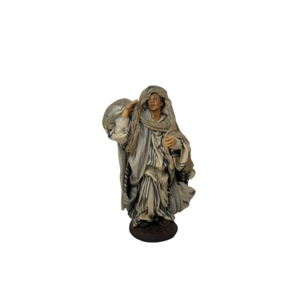 Pastore con sacco in terracotta vestito cm 22