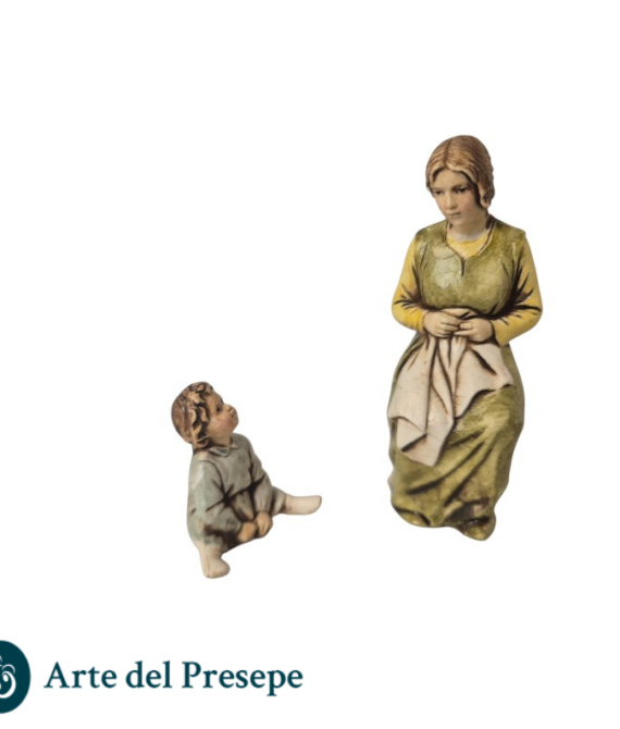 Donna che rammenda e bambino da 10cm stile ‘700 25/412