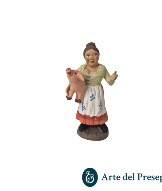 Donna con maiale in braccio in Terracotta da 10cm 25/294