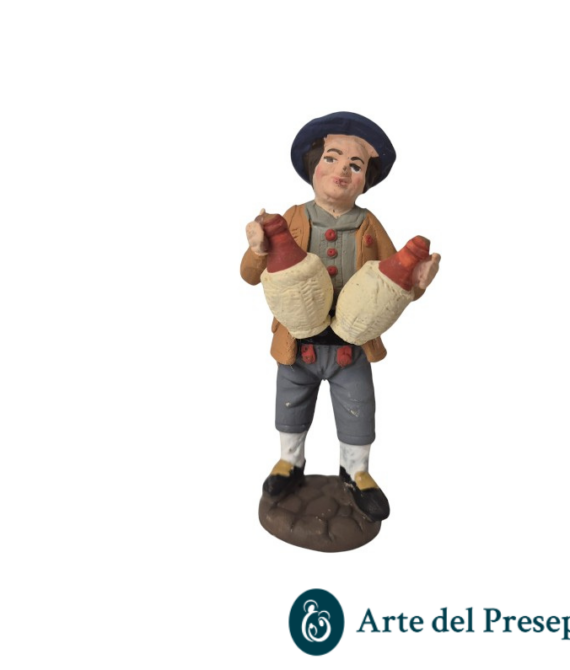 Pastore con bottiglie di vino in mano in Terracotta da 10cm 25/299
