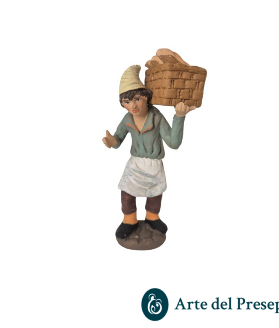 Panettiere con cesto di pane in spalla in Terracotta da 10cm 25/301