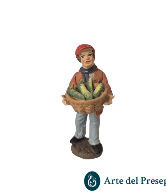 Pastore con cesto di zucchine in Terracotta da 10cm 25/303
