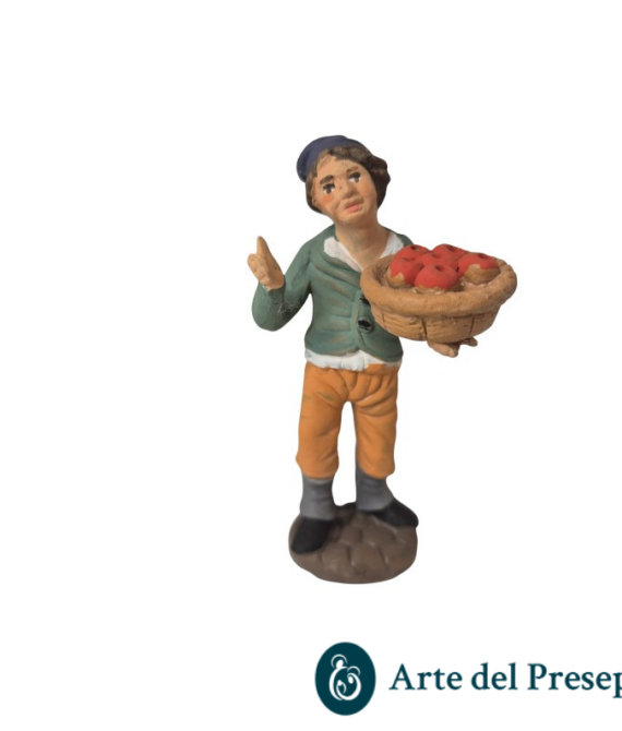 Uomo con cesto di mele  in Terracotta da 10cm 25/314