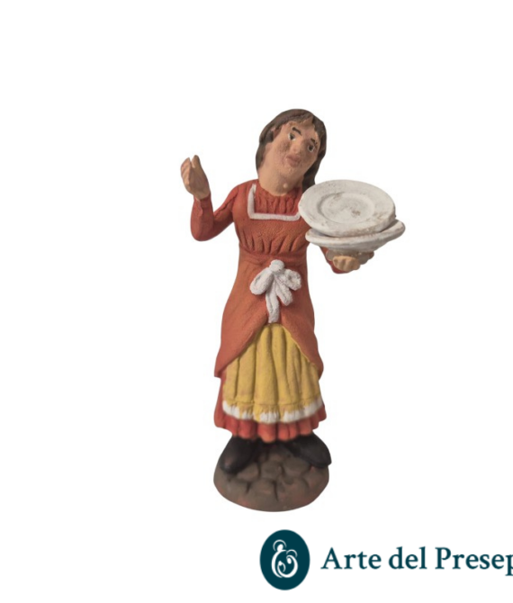Donna con piatti in mano in Terracotta da 10cm 25/341