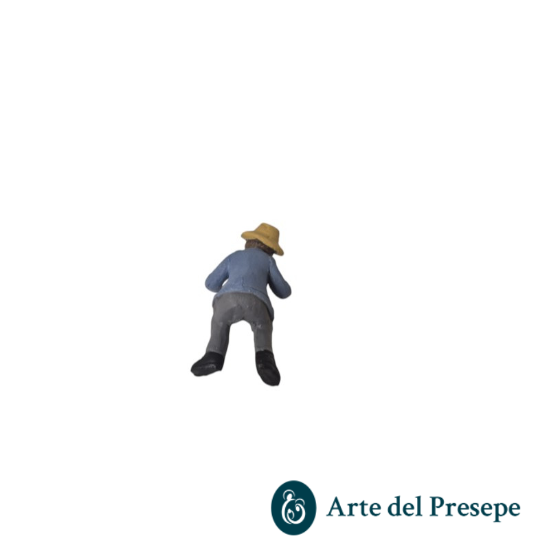 Uomo con cappello seduto senza base in Terracotta da 7cm 154/26 - immagine 3