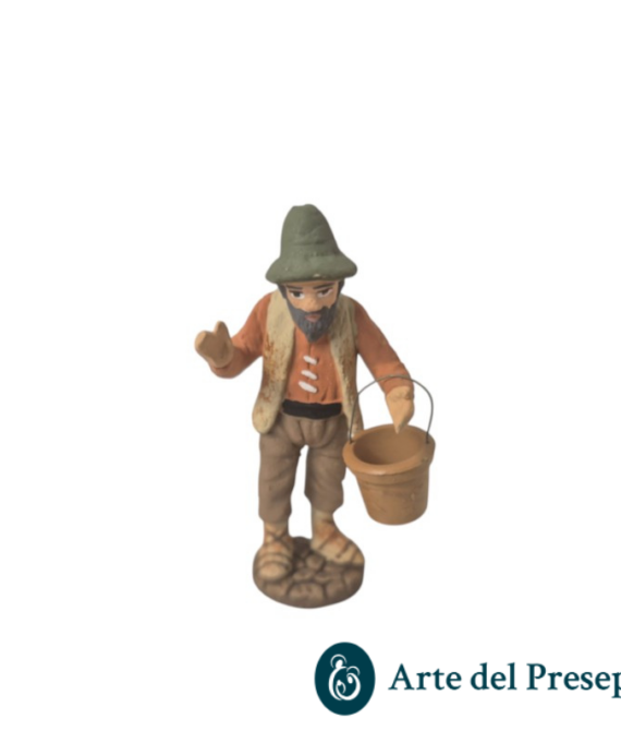 Uomo con cappello e cesta in mano in Terracotta da 7cm 162/26
