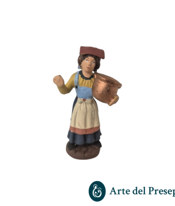 Donna con tovaglia in testa e pentola in braccio in Terracotta da 7cm 174/26