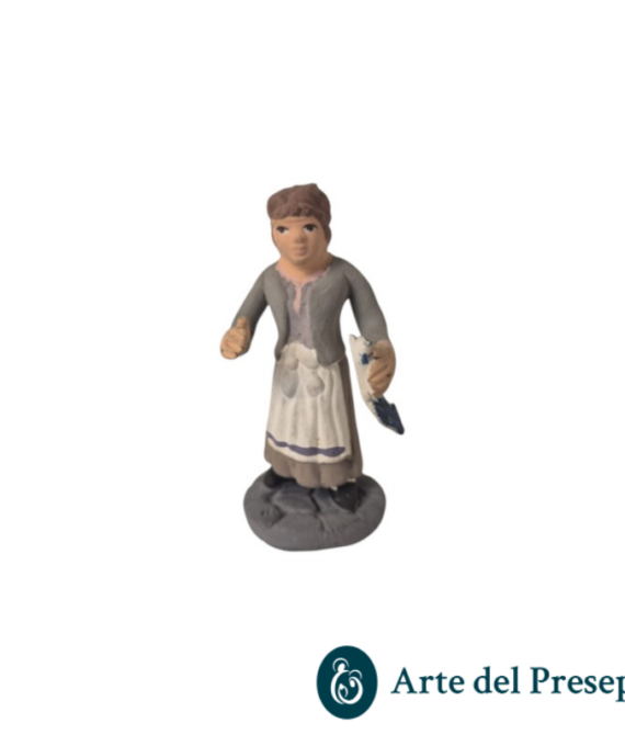 Donna con pesce in mano in Terracotta da 7cm 183/26