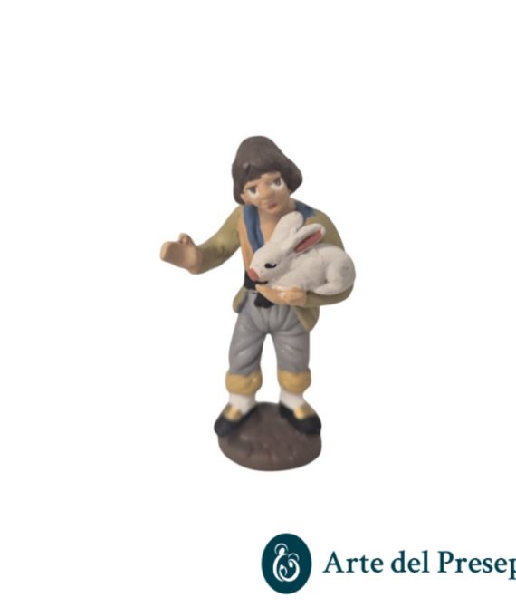 Uomo con coniglio in braccio in Terracotta da 7cm 187/26