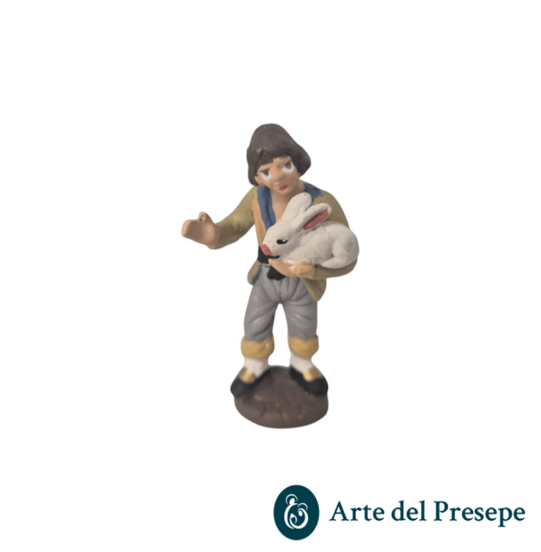 Uomo con coniglio in braccio in Terracotta da 7cm 187/26