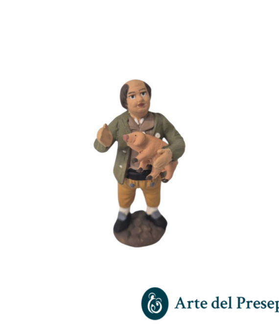 Uomo con maiale in braccio in Terracotta da 7cm 188/26