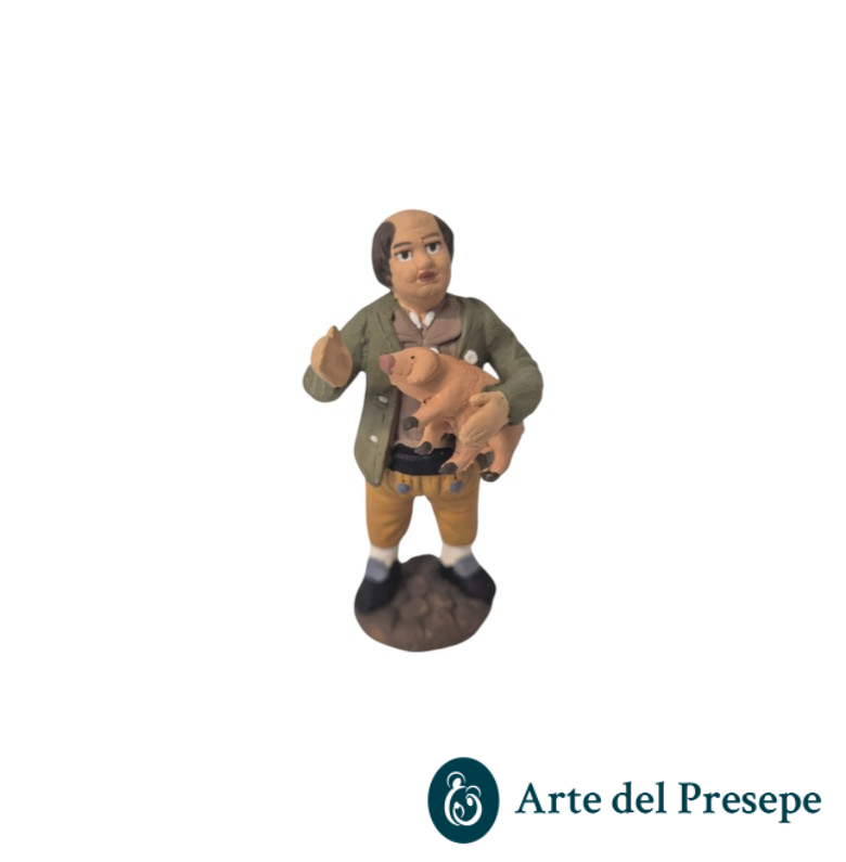 Uomo con maiale in braccio in Terracotta da 7cm 188/26