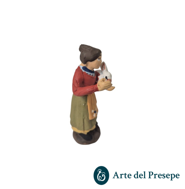 Donna con coniglio in braccio in Terracotta da 7cm 190/26 - immagine 4
