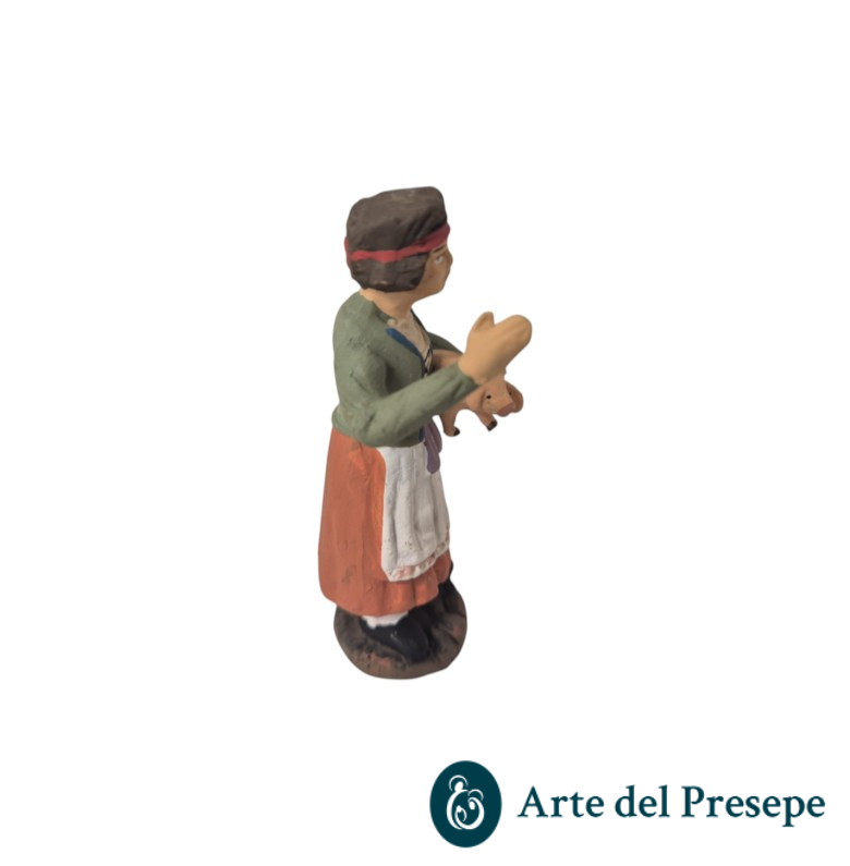 Donna con maiale in braccio in Terracotta da 7cm 191/26 - immagine 4