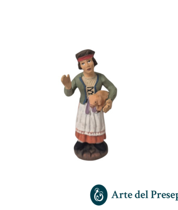 Donna con maiale in braccio in Terracotta da 7cm 191/26