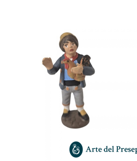 Uomo con gallo in braccio in Terracotta da 7cm 197/26