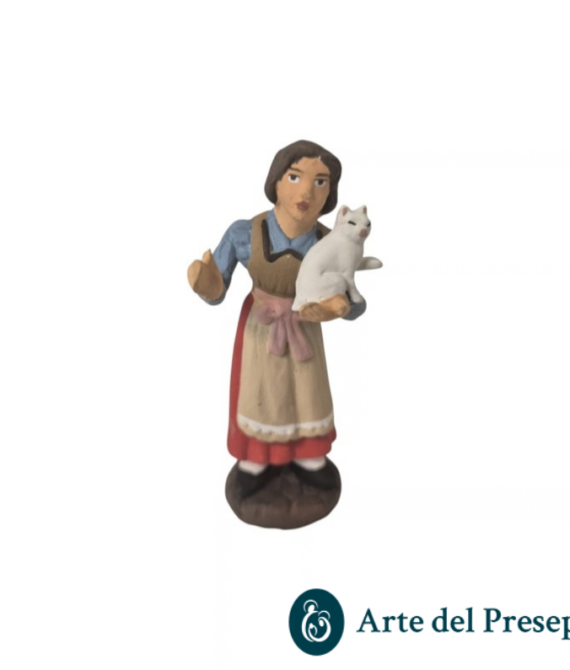 Donna con gatto in braccio in Terracotta da 7cm 198/26