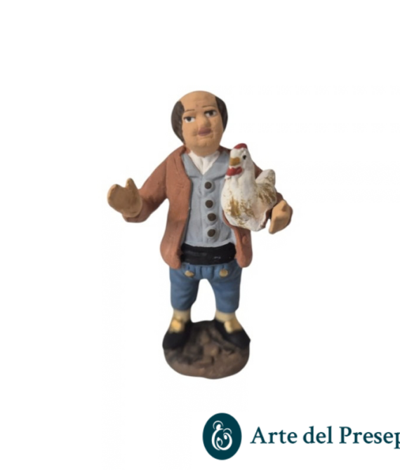 Uomo con gallina in braccio in Terracotta da 7cm 200/26