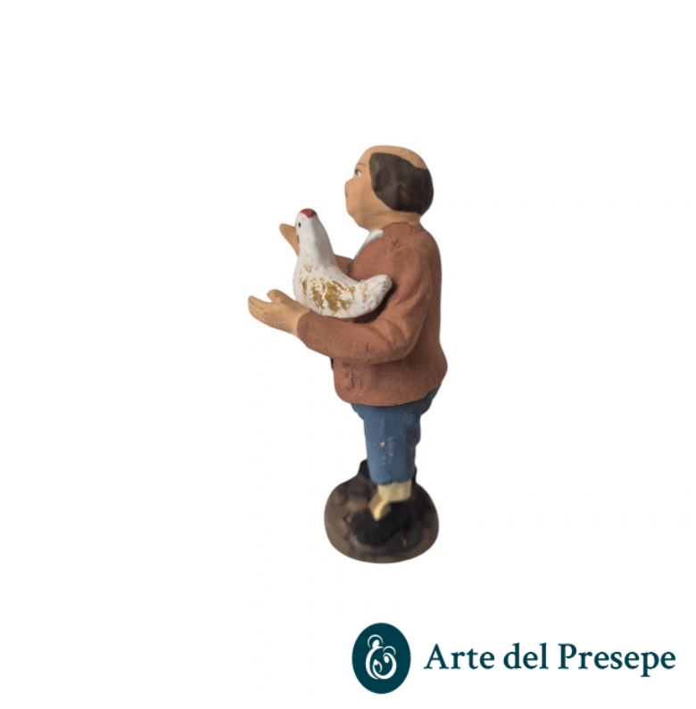 Uomo con gallina in braccio in Terracotta da 7cm 200/26 - immagine 3