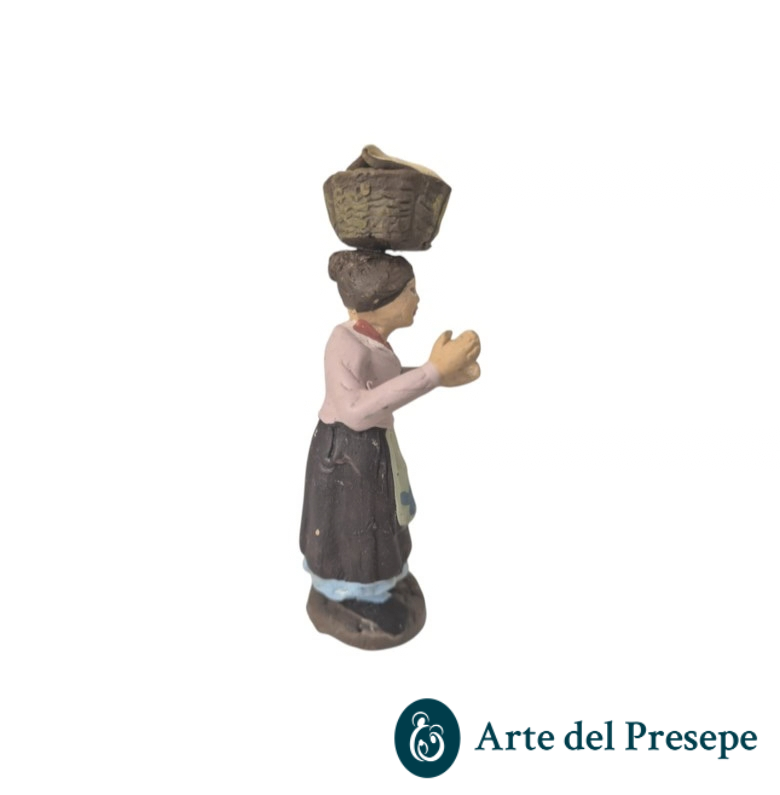 Donna con cesta in testa in Terracotta da 7cm 210/26 - immagine 4