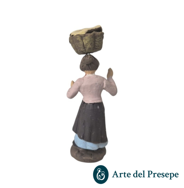 Donna con cesta in testa in Terracotta da 7cm 210/26 - immagine 3