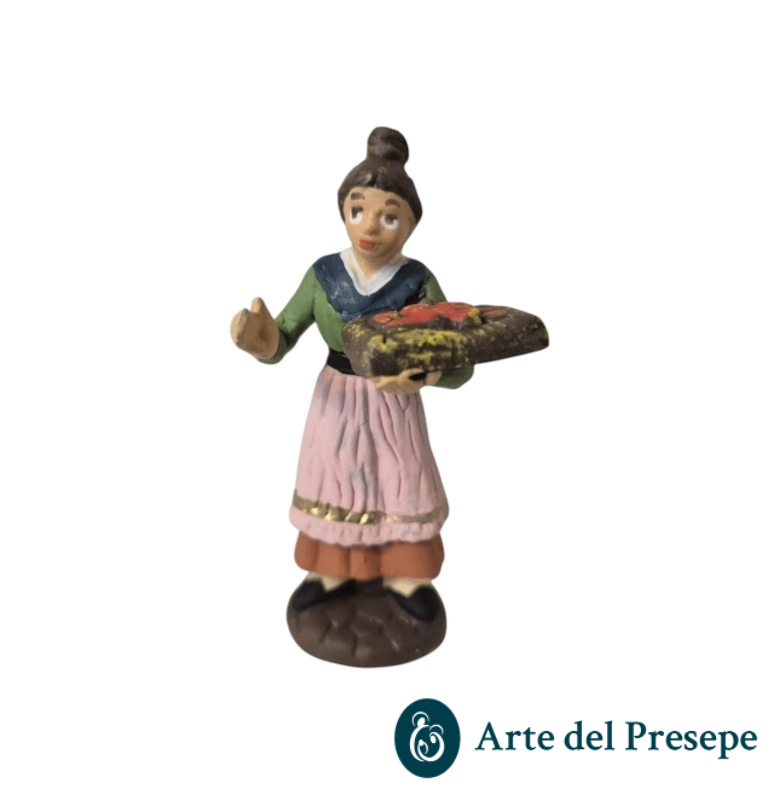 Donna con vassoio di frutta in mano in Terracotta da 7cm 212/26