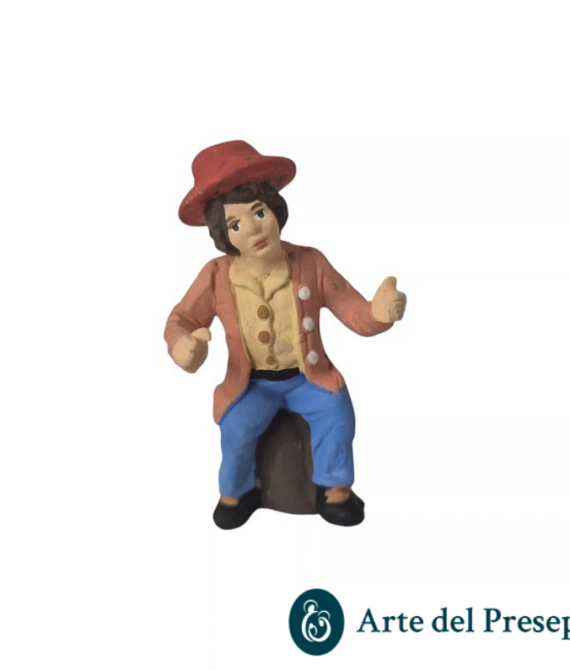 Uomo seduto su tronco in Terracotta da 7cm 219/26