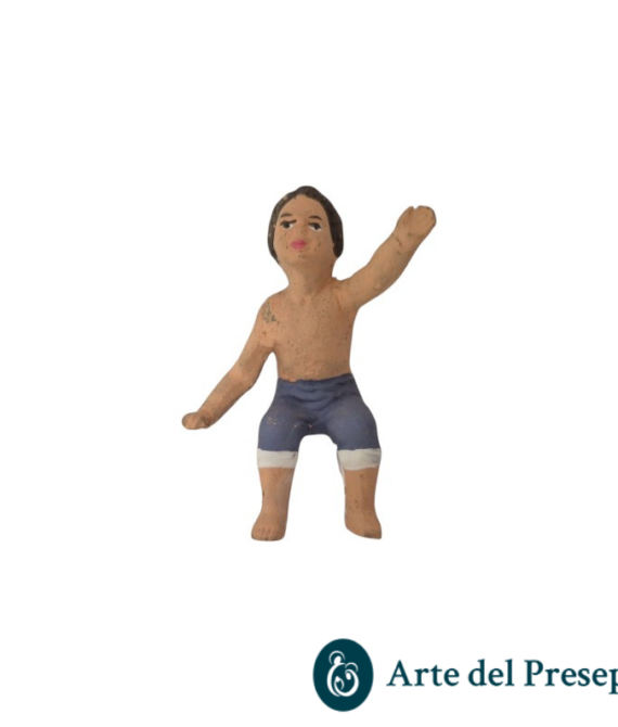 Bimbo seduto senza base con braccio alzato in Terracotta per pastori trai 7 e i 10cm 264/26