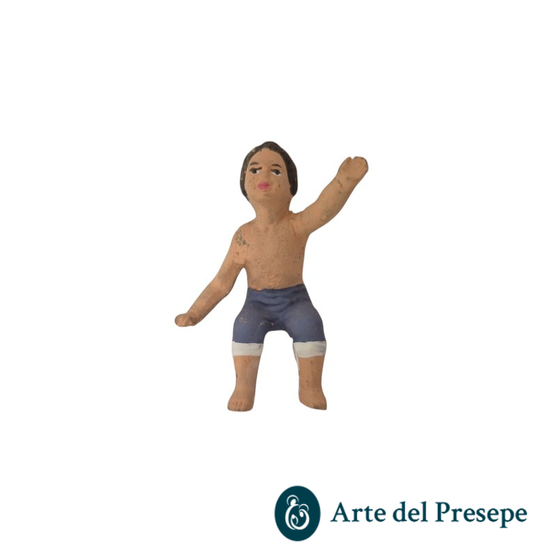 Bimbo seduto senza base con braccio alzato in Terracotta per pastori trai 7 e i 10cm 264/26