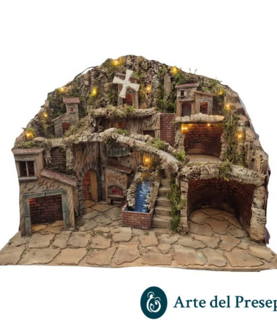 Presepe per pastori da 10/8/6 cm con Cascata-Forno-Mulino e Luci E/026
