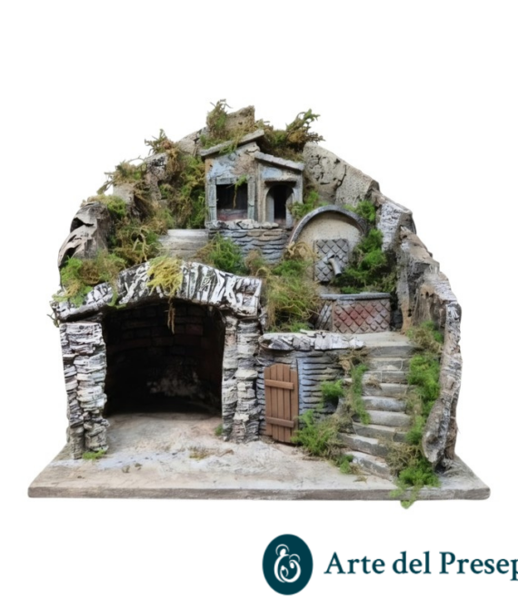 Presepe per pastori da 8/6cm con fontana e luci A/326