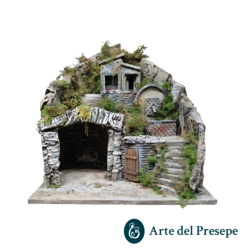 Presepe per pastori da 8/6cm con fontana e luci A/326