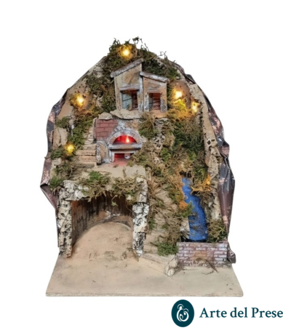 Presepe per pastori da 8/6 cm con Cascata-Forno e luci A/426