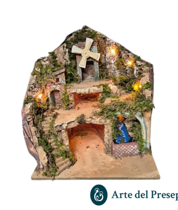 Presepe per pastori da 10/8/6 con Cascata-Mulino e luci A/526