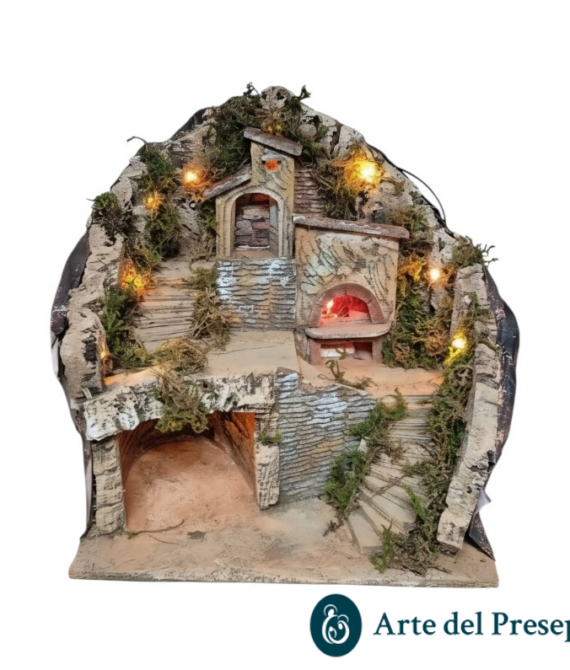 Presepe per pastori da 8/6 cm con Forno e luci A/626
