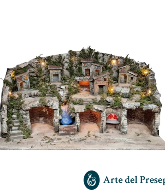 Presepe per pastori da 8/6 cm con Cascata-Forno e luci A/926