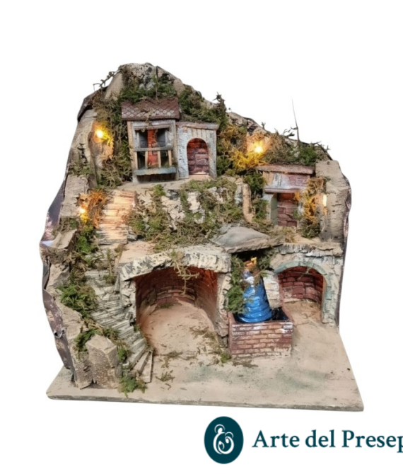 Presepe per pastori da 10/8/6 cm con Fontana e luci A/1126