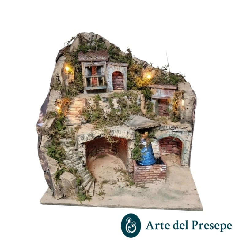 Presepe per pastori da 10/8/6 cm con Fontana e luci A/1126