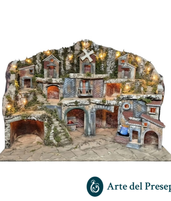 Presepe Maxi per pastori da 10/8/6 cm con Mulino-Forno-Cascata e luci A/1426