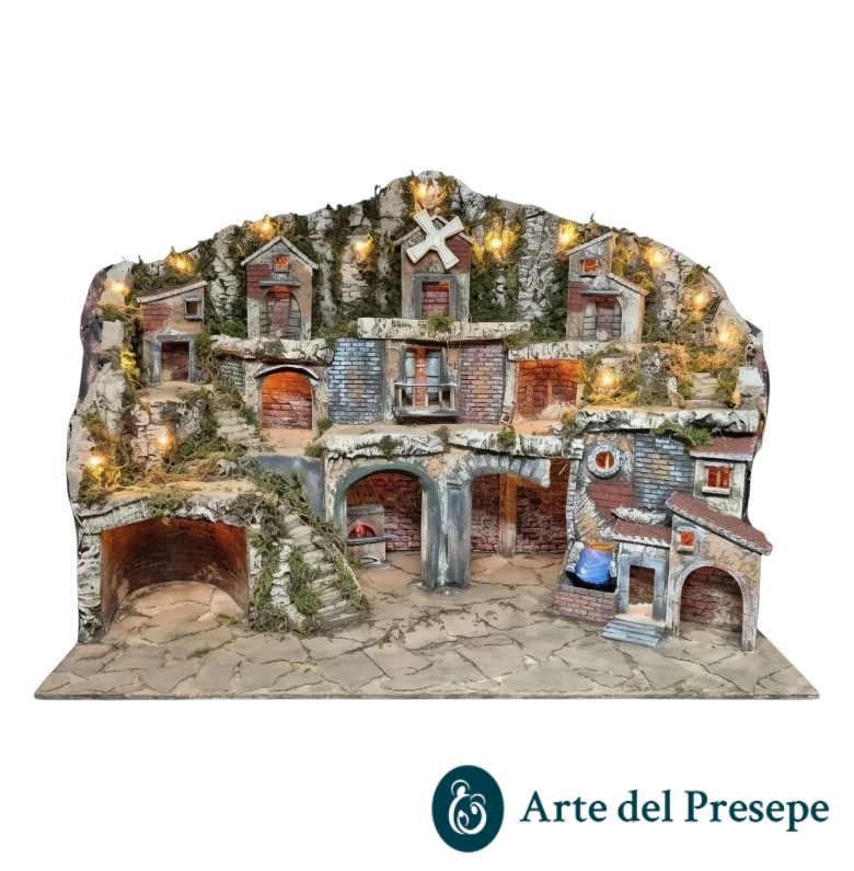 Presepe Maxi per pastori da 10/8/6 cm con Mulino-Forno-Cascata e luci A/1426