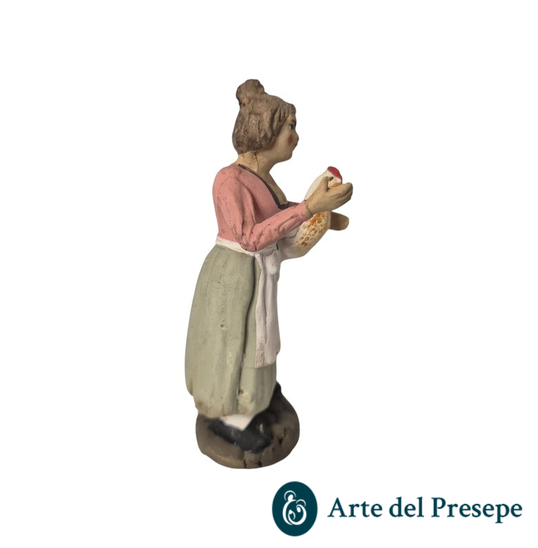 Donna con gallina in braccio in Terracotta da 10cm 276/26 - immagine 4