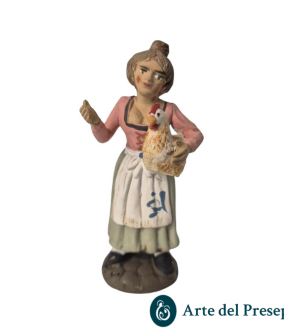 Donna con gallina in braccio in Terracotta da 10cm 276/26