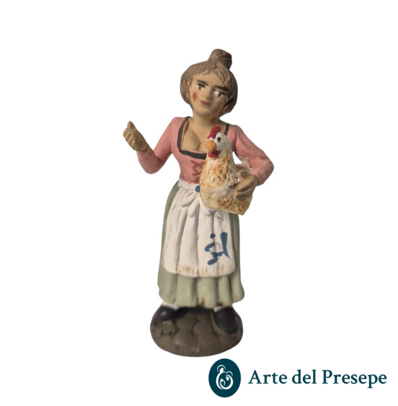 Donna con gallina in braccio in Terracotta da 10cm 276/26